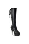 LEBE 15cm Talon Aiguille Talons Hauts Plate Forme de Mode Sexy Noir Bout Rond Bottes de Mode Talons Super Hauts-Black||38