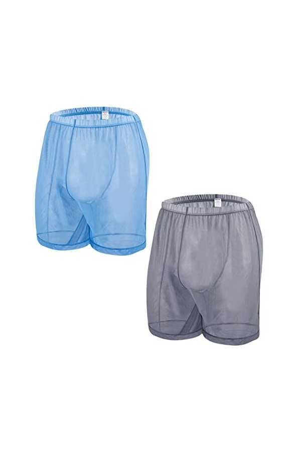 Boxer sexy en maille transparente pour homme - Stretch et respirant, 1 pièce - Bleu, L