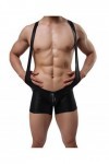 Bestgift Homme Ensembles de Lingerie Wrestling Singlet Thong Bodysuit Clubwear Noir L