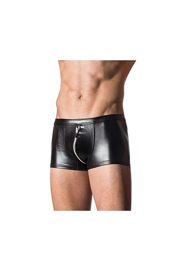 AIEOE Hommes Sexy Boxer en Similicuir Ouvert Slip Taille Basse Respirant sous-Vêtement Erotique Zippé à l’Entrejambes XL