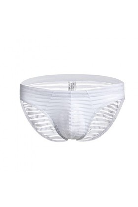 BaronHong Mens Skimpy Briefs Underwear Sexy Stripe Mesh See Through Briefs Noir, L 