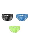 BaronHong Mens Skimpy Briefs Underwear Sexy Stripe Mesh See Through Briefs Noir, L 