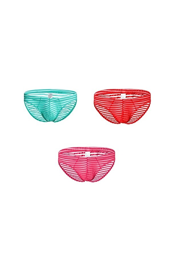 BaronHong Mens Skimpy Briefs Underwear Sexy Stripe Mesh See Through Briefs Noir, L 