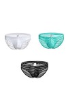 BaronHong Mens Skimpy Briefs Underwear Sexy Stripe Mesh See Through Briefs Noir, L 