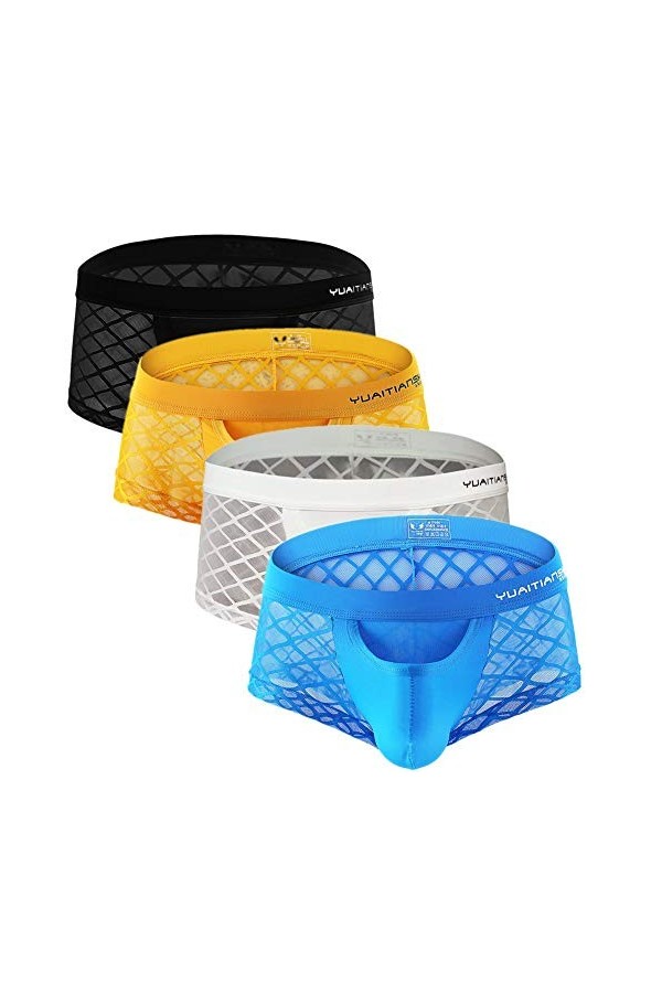 Juflam Boxer sexy en résille transparent pour homme, 4 mélanges., M