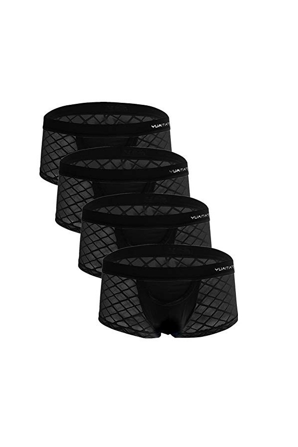 Juflam Boxer sexy en résille transparent pour homme, 4 mélanges., M