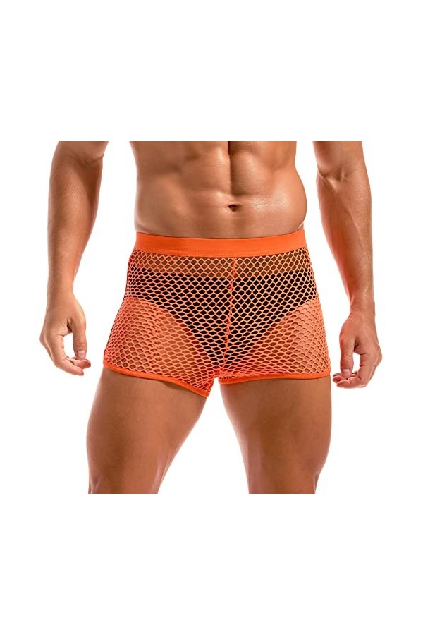 Amy Coulee Boxer sexy en résille pour homme - Taille basse - Transparent, rose, XL