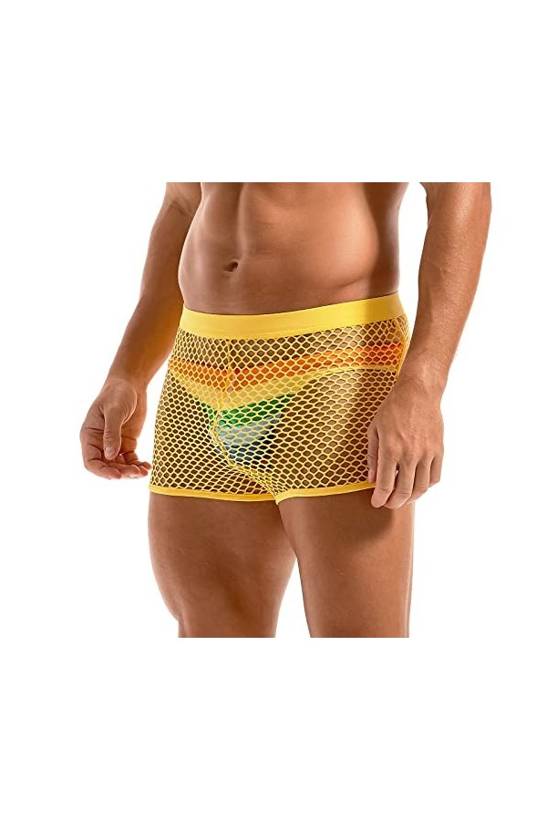 Amy Coulee Boxer sexy en résille pour homme - Taille basse - Transparent, rose, XL