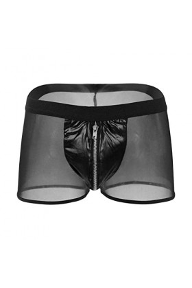 DGKaxiyaHM Boxer en Maille Transparente pour Hommes sous-vêtement en Cuir Transparent à Taille Moyenne avec Poche zippée Boxe