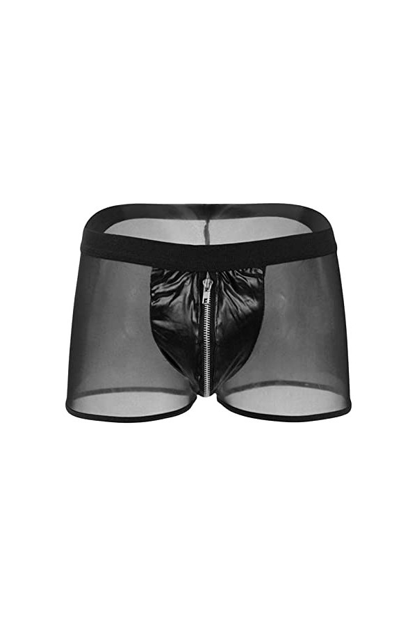 DGKaxiyaHM Boxer en Maille Transparente pour Hommes sous-vêtement en Cuir Transparent à Taille Moyenne avec Poche zippée Boxe