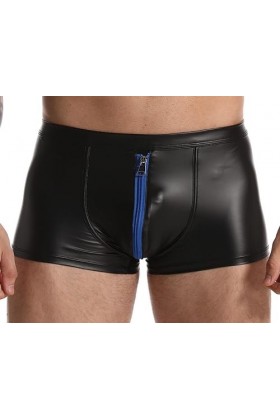 Cave Hero Short en latex avec fermeture éclair à lavant – Effet mouillé avec fermeture éclair, Noir/bleu., M
