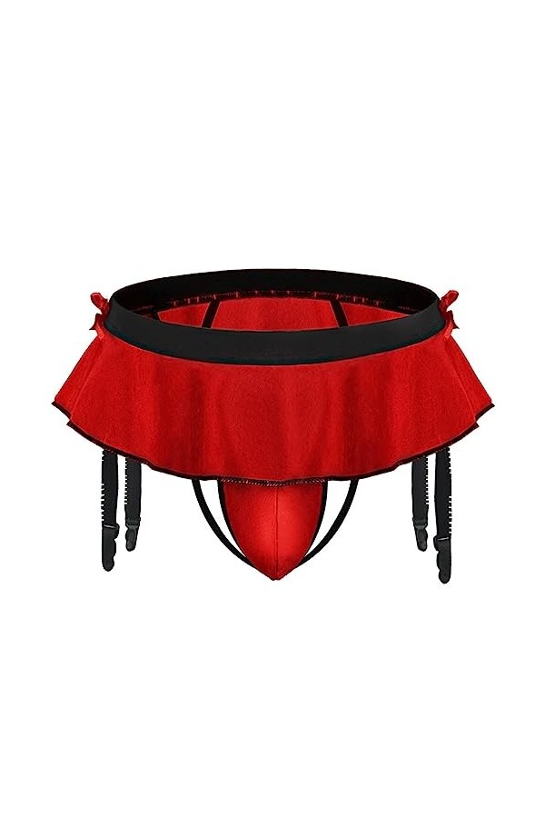 Czizitong Sissy Pouch Culotte Homme Jupe Sexy Lingerie Boxer sous-vêtements Slip Rouge 