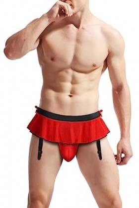 Czizitong Sissy Pouch Culotte Homme Jupe Sexy Lingerie Boxer sous-vêtements Slip Rouge 