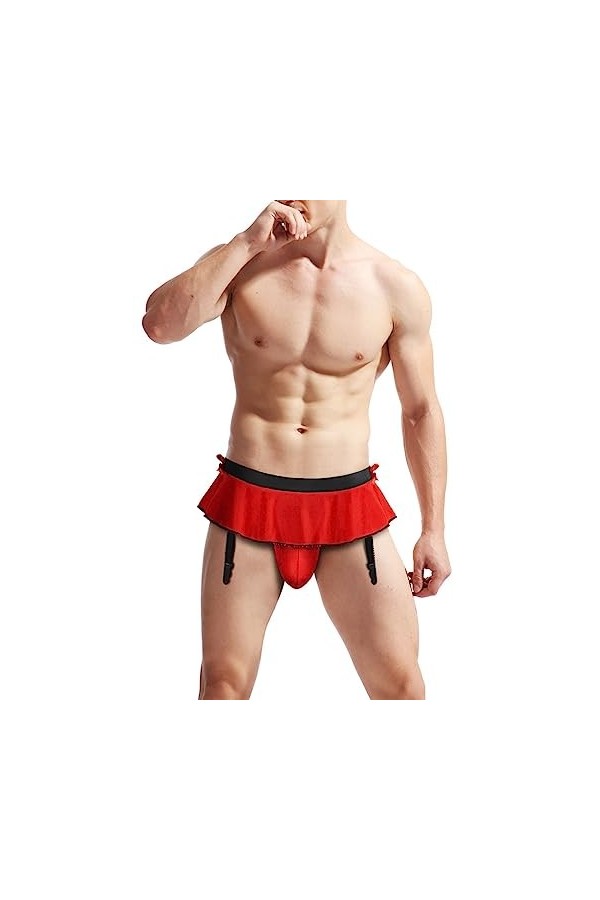 Czizitong Sissy Pouch Culotte Homme Jupe Sexy Lingerie Boxer sous-vêtements Slip Rouge 