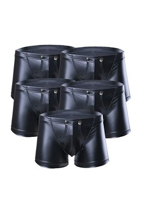JEShifangjiusu sous-VêTements à Boutons DéTachables en Simili-Cuir pour Hommes CaleçOn Sexy à Poche en U Boxer éRotique Exten