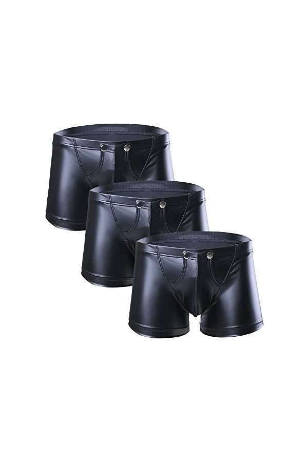 JEShifangjiusu sous-VêTements à Boutons DéTachables en Simili-Cuir pour Hommes CaleçOn Sexy à Poche en U Boxer éRotique Exten