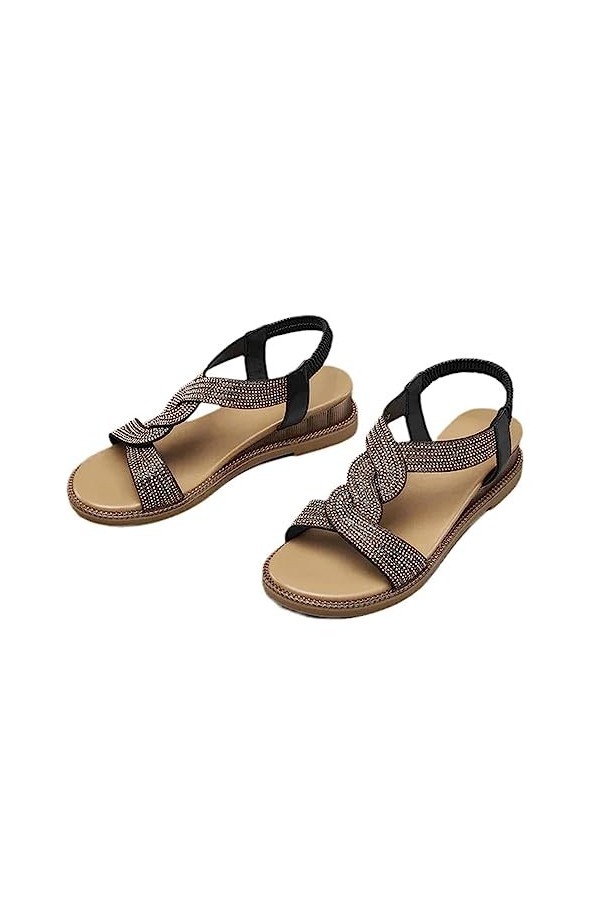 Sandales à talons compensés pour femmes,Sandales à semelle souple en strass | Chaussures antidérapantes à enfiler, adaptées p