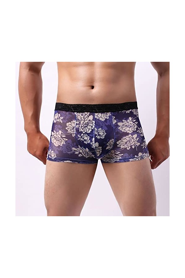 Générique Boxer en Dentelle tricotée Sexy Taille Basse Respirante pour Hommes de Couleur Unie Microfibre Homme