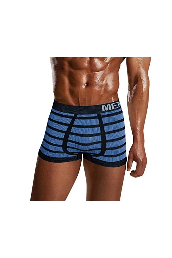 Générique Lingerie Homme Sexy Hot Boxer Stretch Sexy Taille Moyenne Respirant imprimé à Rayures pour Hommes Petit Pyjama Tail