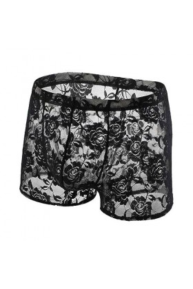 DHaey sous-vêtements en Dentelle pour Hommes, Culotte Transparente Sexy, Boxer, Pochette pour pénis, Longue Jambe, Maille Tra