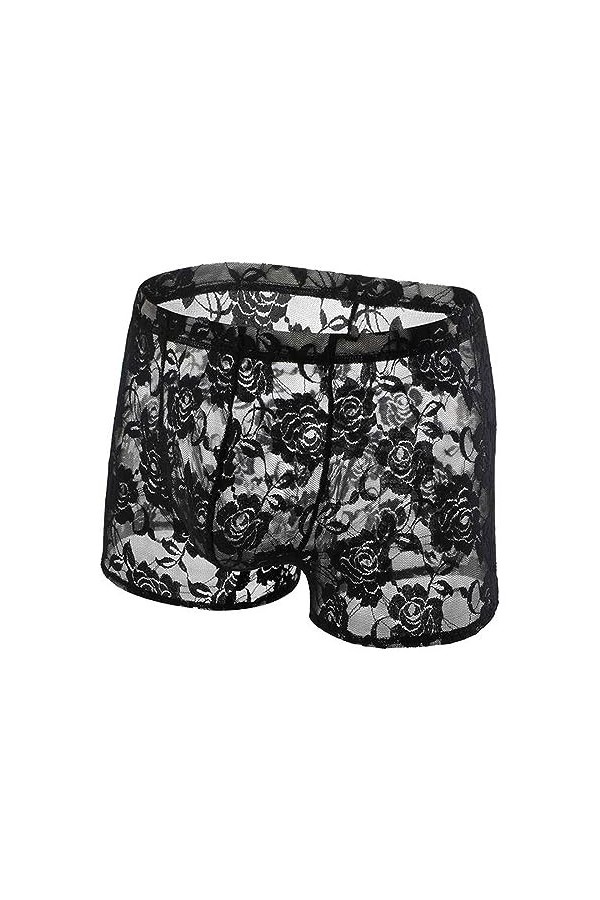 DHaey sous-vêtements en Dentelle pour Hommes, Culotte Transparente Sexy, Boxer, Pochette pour pénis, Longue Jambe, Maille Tra