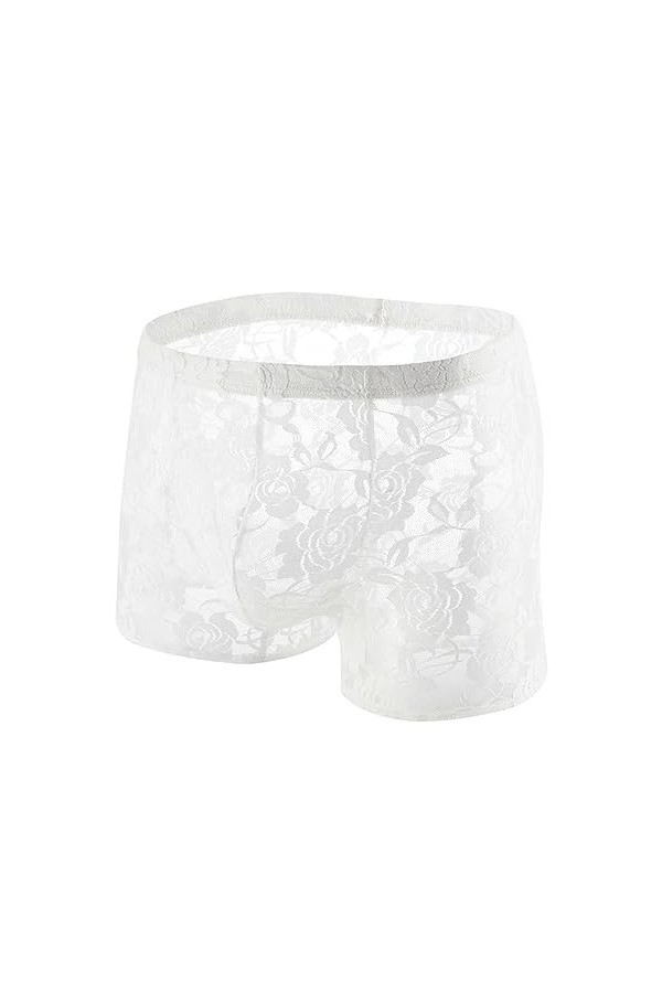 DHaey sous-vêtements en Dentelle pour Hommes, Culotte Transparente Sexy, Boxer, Pochette pour pénis, Longue Jambe, Maille Tra