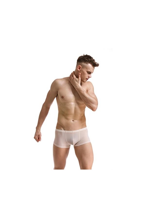 WEITING Sexy Hommes sous-Vêtements Glace Soie Mini Boxer Shorts Culotte Ultra Mince Transparente Voir à Travers Les sous-Vête