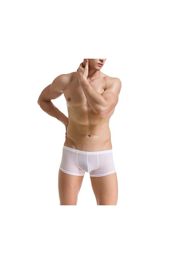 WEITING Sexy Hommes sous-Vêtements Glace Soie Mini Boxer Shorts Culotte Ultra Mince Transparente Voir à Travers Les sous-Vête