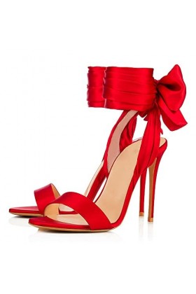 Talons hauts 11CM Womens Fashion Stiletto Sandals Sexy Open Toe Ankle Strap Party Chaussures de mariage-Red||41