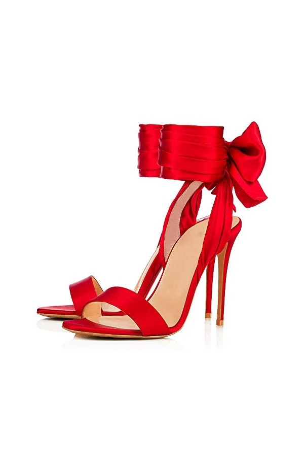 Talons hauts 11CM Womens Fashion Stiletto Sandals Sexy Open Toe Ankle Strap Party Chaussures de mariage-Red||41