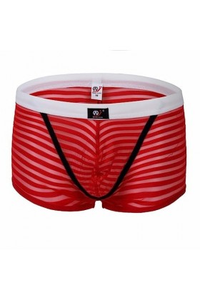 Strings Hommes Et Cordes G sous-vêtement Homme Maille Rayée Boxer Sexy sous-vêtement Soyeux Translucide Ultra-Fin,Rouge,XL