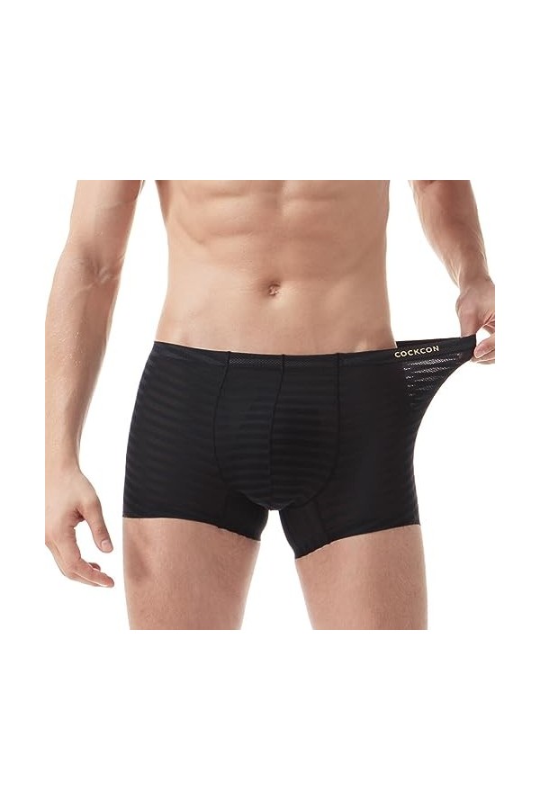 MACIUM Sangle Jock pour Homme sous-vêtements pour Hommes Rayé Glace Soie sans Couture Boxer Sexy Grande Taille Ample Boxer Pa