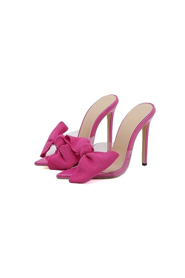 WOkismD 12CM/4.72IN Talons Hauts Dété Nouveau Bowknot Transparent Pointu Bouche Peu Profonde Stilettos,Rouge,36 EU