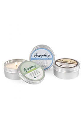 Set de bougies de massage Deluxe MASSAGEGLÜCK, 3 bougies érotiques aux parfums de noix de coco, de Fleur de Sel et de citronn
