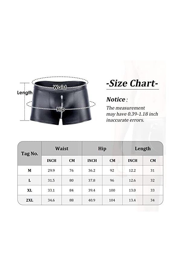 AIEOE Hommes Sexy Boxer en Similicuir Ouvert Slip Taille Basse Respirant sous-Vêtement Erotique Zippé à l’Entrejambes XL