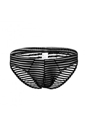 BaronHong Mens Skimpy Briefs Underwear Sexy Stripe Mesh See Through Briefs Noir, L 