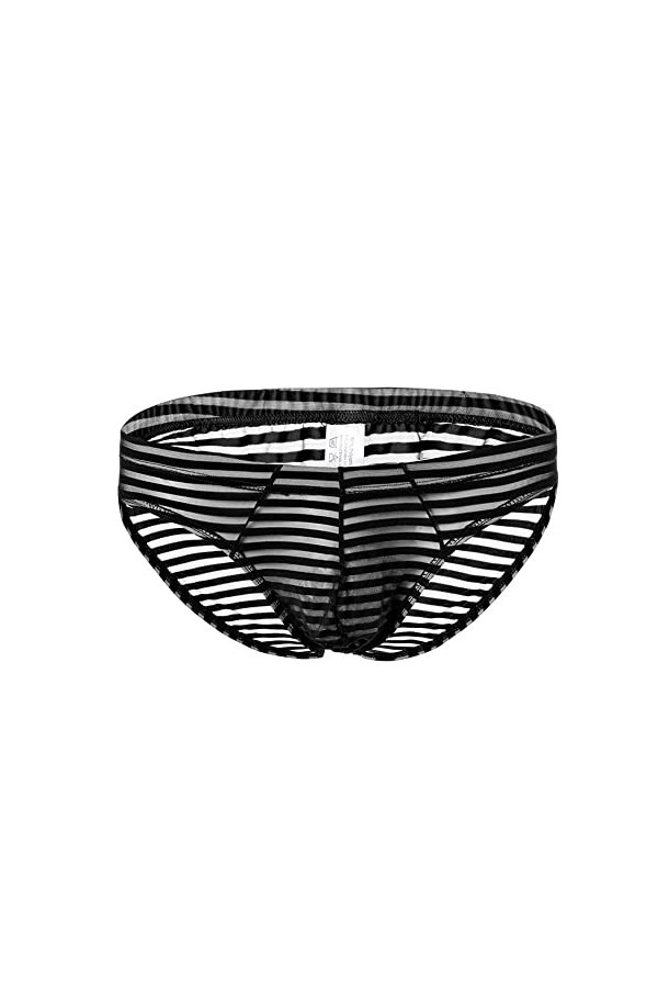 BaronHong Mens Skimpy Briefs Underwear Sexy Stripe Mesh See Through Briefs Noir, L