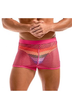 Amy Coulee Boxer sexy en résille pour homme - Taille basse - Transparent, rose, XL