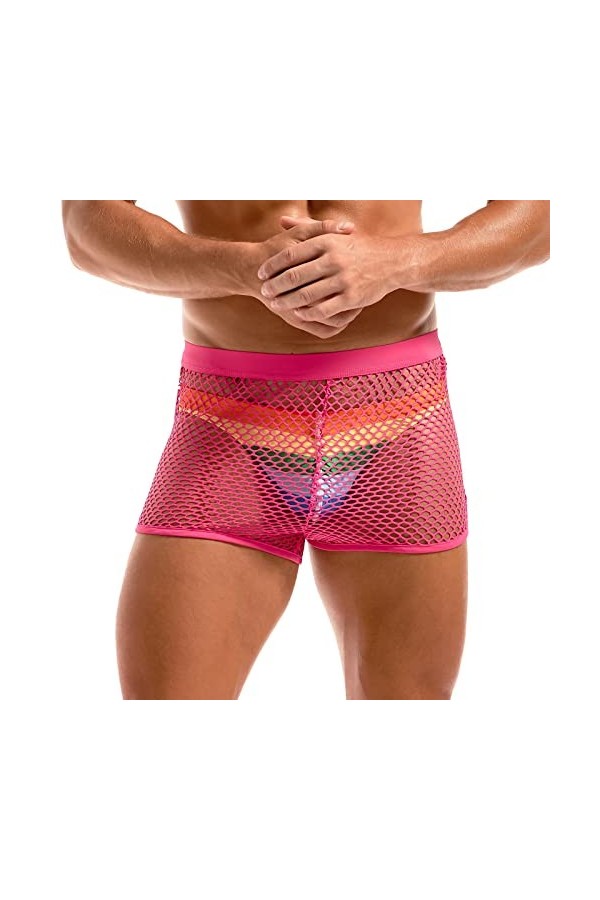 Amy Coulee Boxer sexy en résille pour homme - Taille basse - Transparent, rose, XL