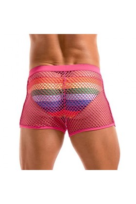 Amy Coulee Boxer sexy en résille pour homme - Taille basse - Transparent, rose, XL