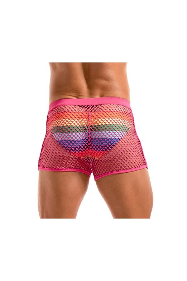 Amy Coulee Boxer sexy en résille pour homme - Taille basse - Transparent, rose, XL