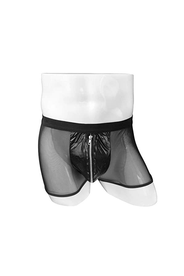 DGKaxiyaHM Boxer en Maille Transparente pour Hommes sous-vêtement en Cuir Transparent à Taille Moyenne avec Poche zippée Boxe