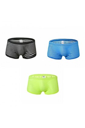 BaronHong sous-vêtements Skimpy pour Hommes Sexy Stripe Mesh See Through Sheer Boxer Briefs 3-Pack A , XL 