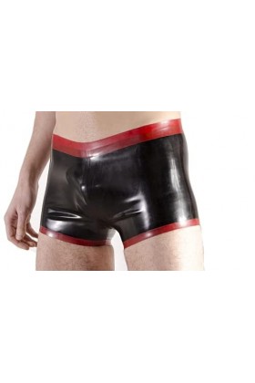 JVHGE Black Mens Latex Boxer Shorts with Red Trim Rubber Shorts Contrasting Belt and Edge Trim