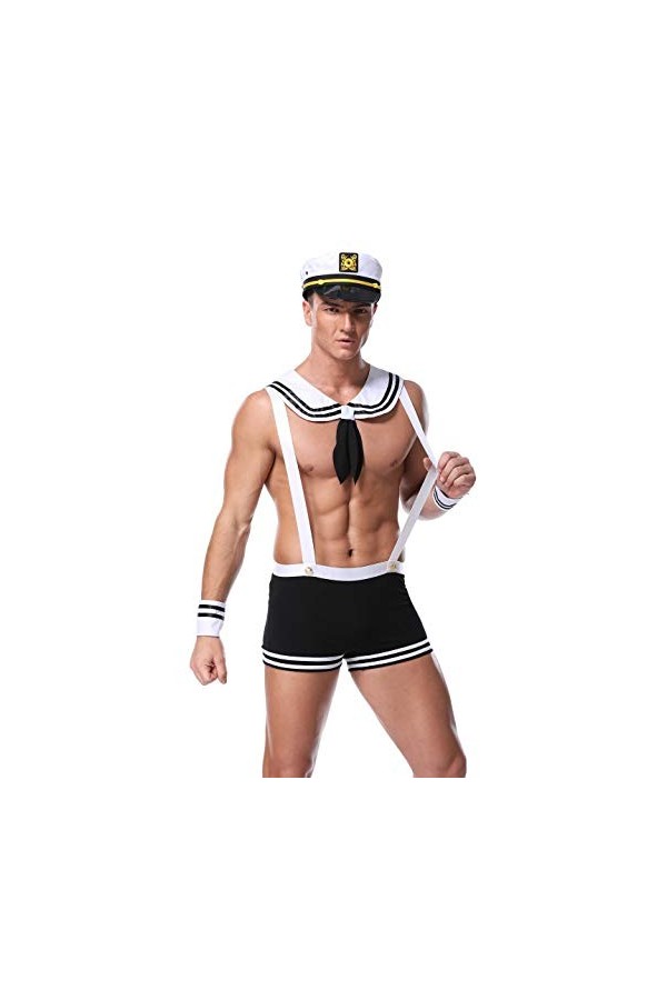 WERTYT Sexy Mens Lingerie sous-Vêtements Majordome Officier Docteur Pompiers Jeu de Rôle Uniforme Noeud Papillon Col Boxer Br