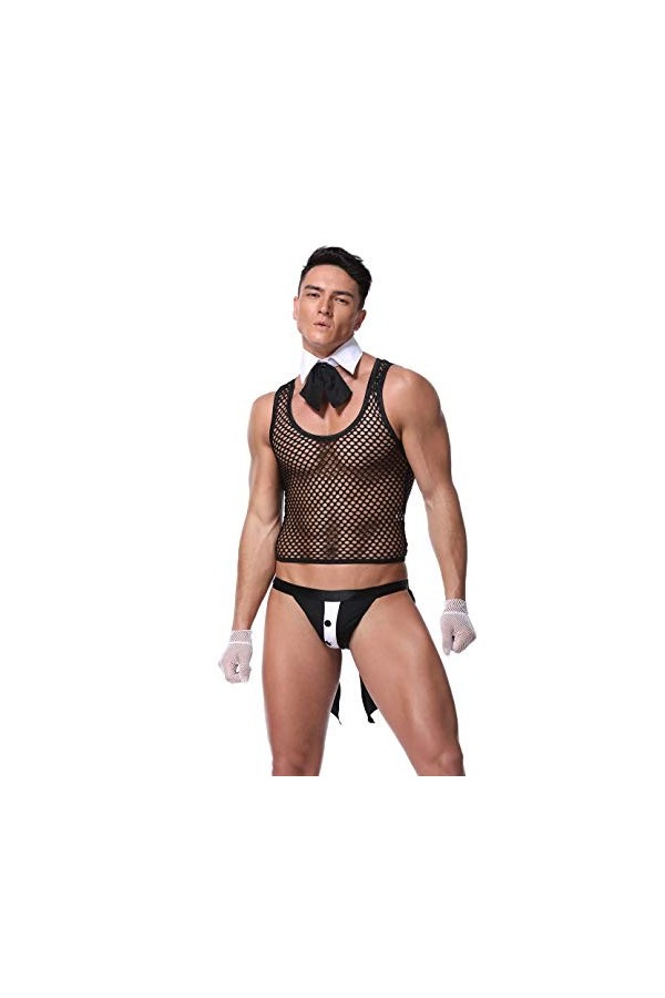 WERTYT Sexy Mens Lingerie sous-Vêtements Majordome Officier Docteur Pompiers Jeu de Rôle Uniforme Noeud Papillon Col Boxer Br