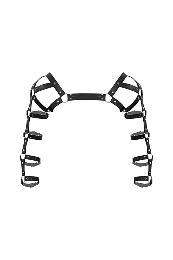 COOKOE Lingerie gothique sexy pour homme - Harnais gothique punk exotique - En cuir - Avec cage à bras - Harnais pour muscler