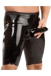 Sjpker-n1 Hommes Sexy Look Humide en Cuir Verni Solide Pantalon Court Body Discothèque Bar DS Cosplay Scène Vêtements Noir M-