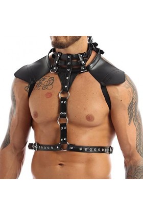 Harnais en cuir pour homme - Boucles de cou - Ceinture de poitrine - Anneaux toriques en métal - Bretelles de déguisement - P