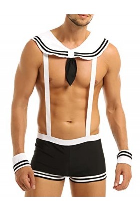 iiniim Homme Ensemble Lingerie Sexy Déguisement Serveur Tuxedo Nuisette Boxer String Costume Matelot Halloween Noël Jeu de Rô